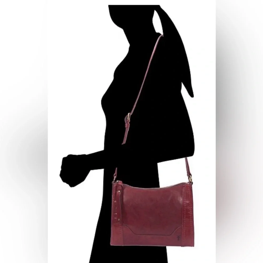 NWT Frye Leather Melissa Zip Top Saddle Crossbody Berry Lacquer Red MSRP $198
